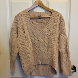 Express Baby Pink Cable Knit V-Neck Sweater